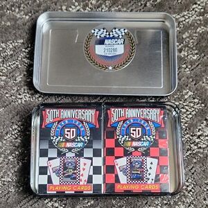 Vintage Numbered NASCAR 50th Anniversary Playing Cards in Silver Tin